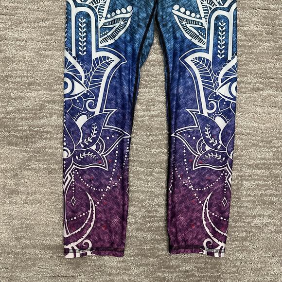 Yoga Democrazy Leggings Womens Small Blue Purple Ombre Mandala Lotus Print Crop - Picture 3 of 11